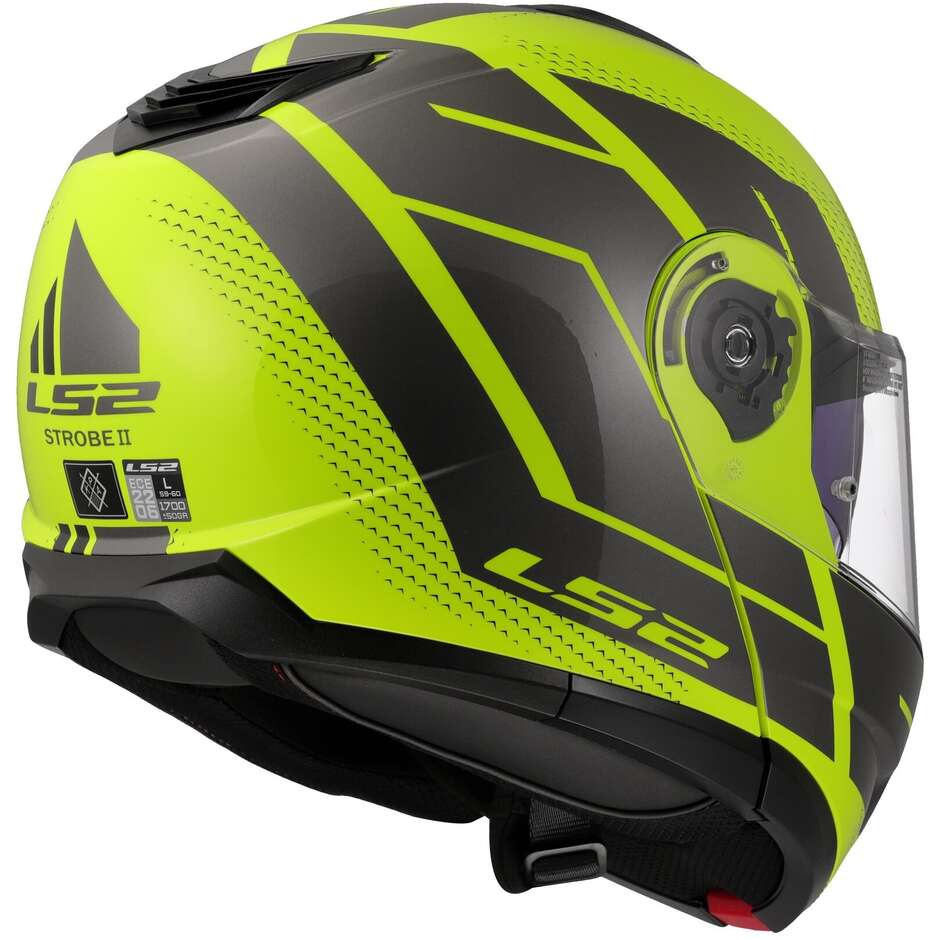 LS2 FF908 STROBE II CODE MOTORCYCLE MODULAR HELMET HI-VIZ YELLOW/GREY