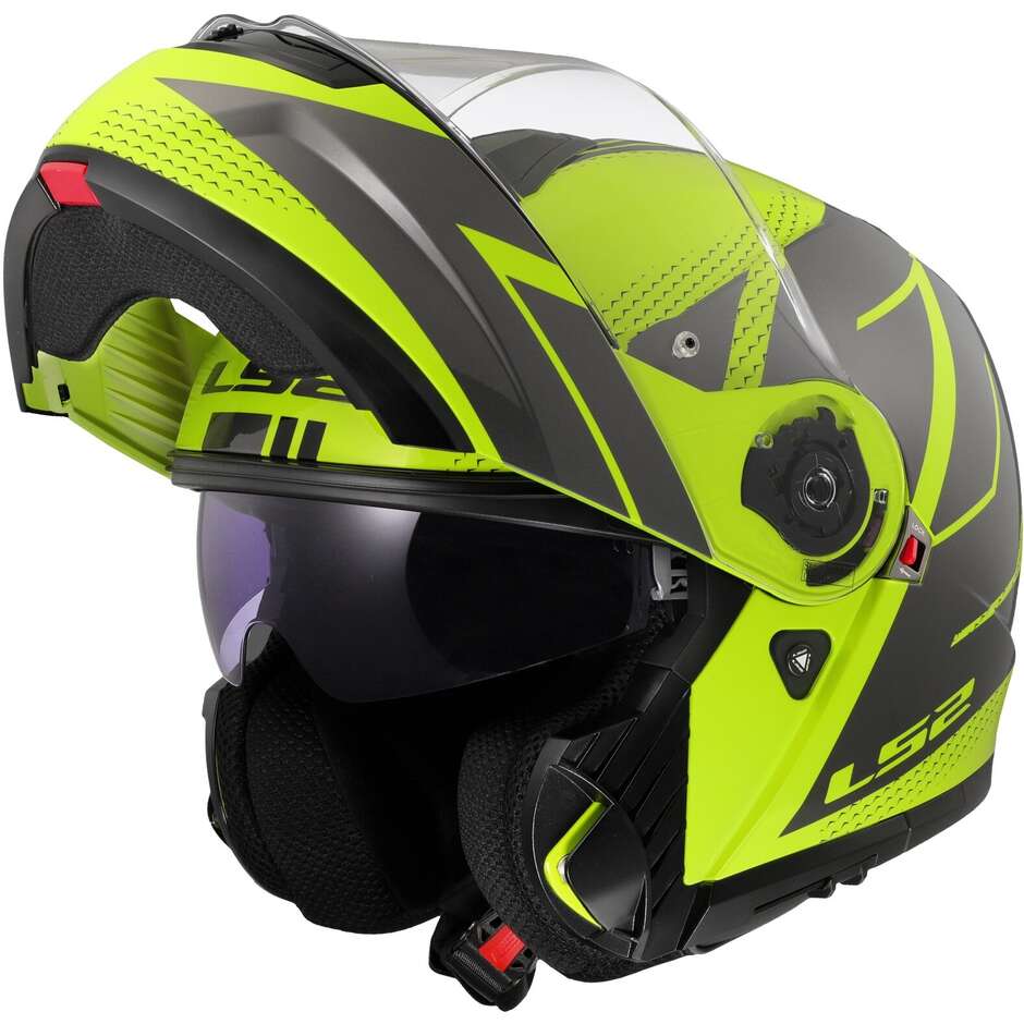 LS2 FF908 STROBE II CODE MOTORCYCLE MODULAR HELMET HI-VIZ YELLOW/GREY