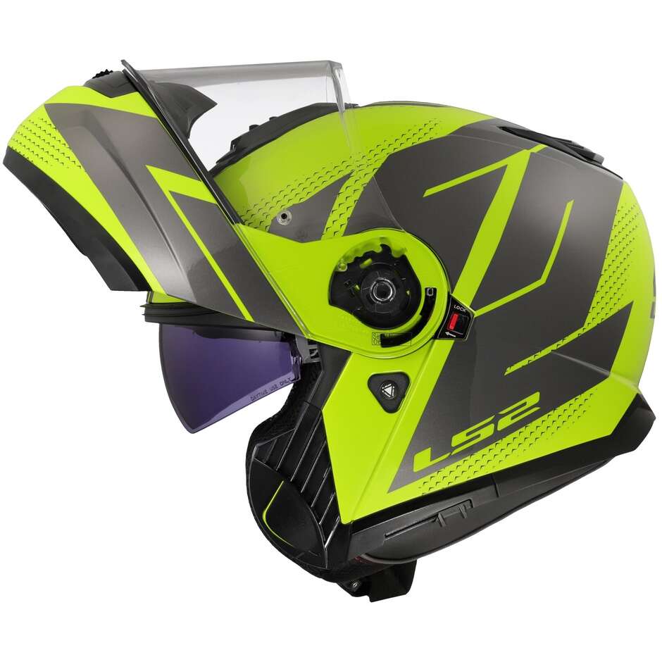 LS2 FF908 STROBE II CODE MOTORCYCLE MODULAR HELMET HI-VIZ YELLOW/GREY