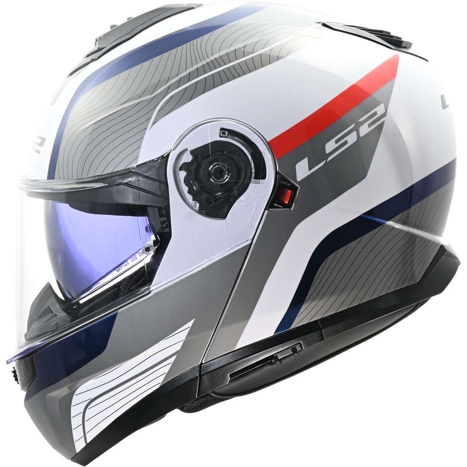 LS2 FF908 STROBE II MONZA MOTORCYCLE MODULAR HELMET WHITE BLUE RED
