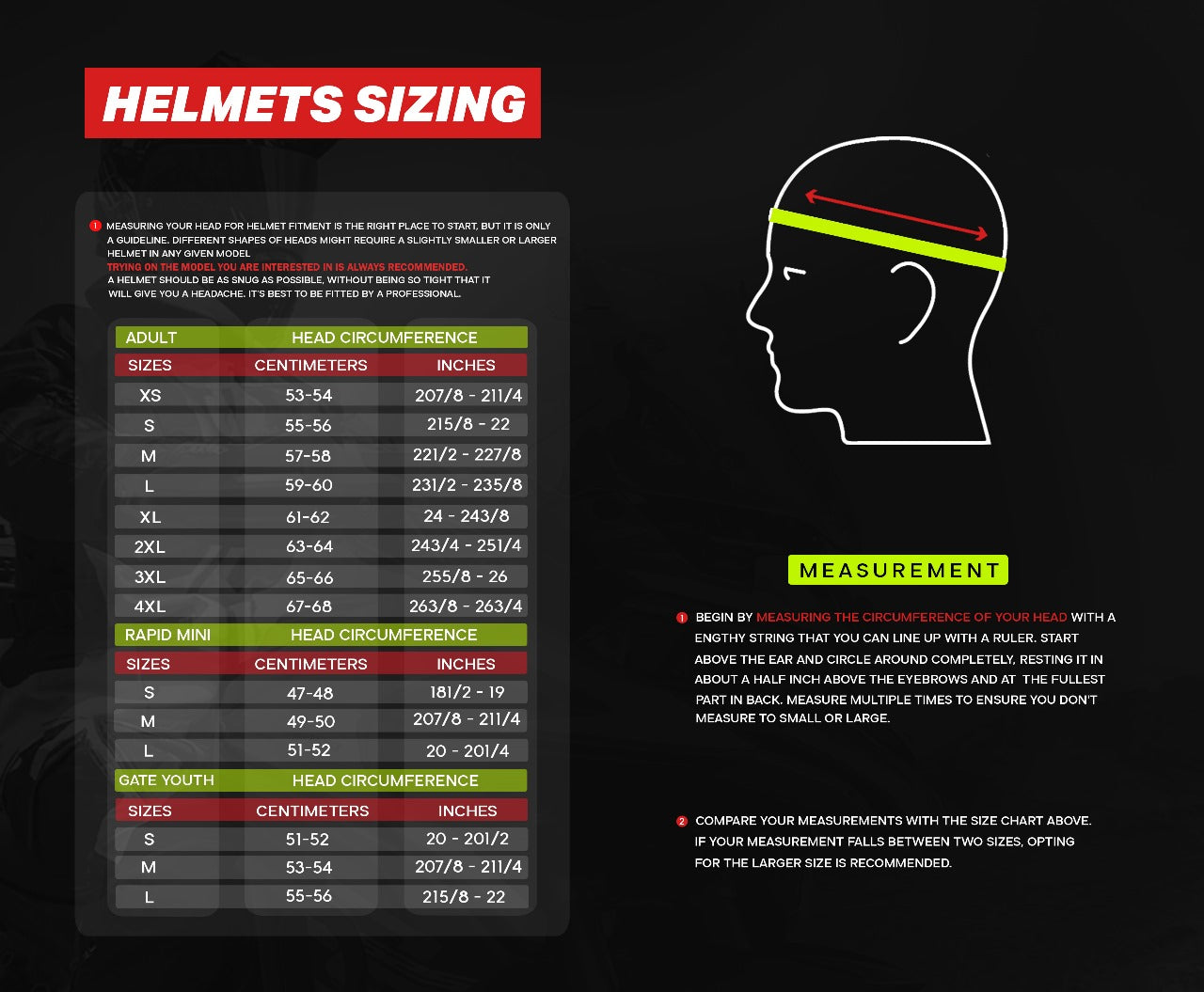 motorcycle helmet size chart size guide