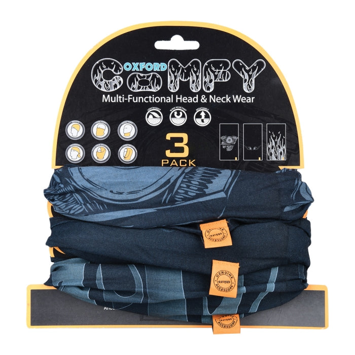 Oxford Comfy 3 Pack Multifunctional Neck & Headwear  Black Grey