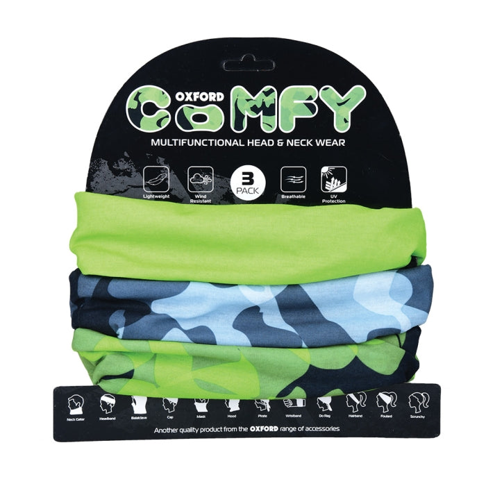 Oxford Comfy 3 Pack Multifunctional Neck & Headwear  Havoc Green