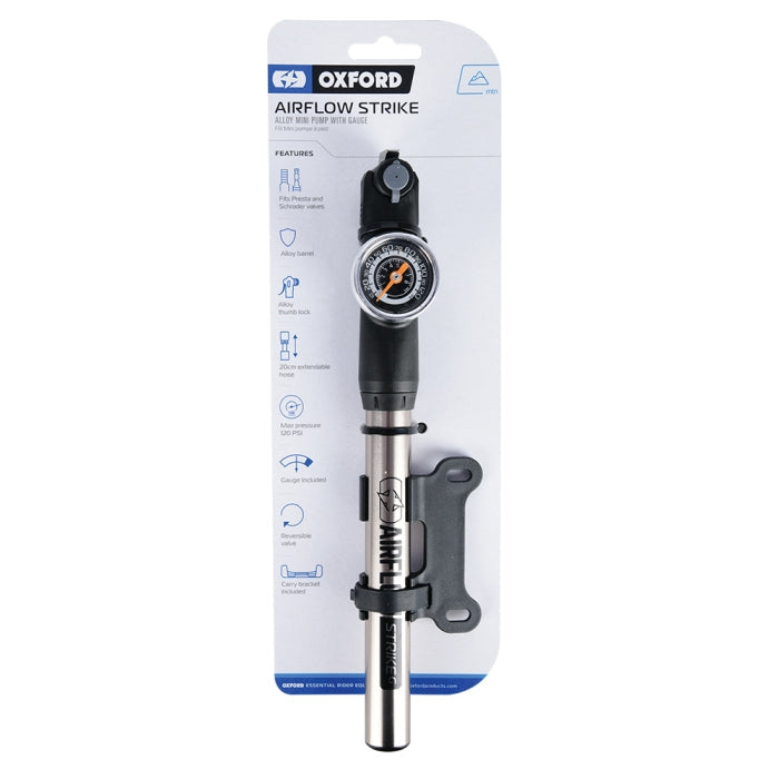 Oxford Airflow Strike Alloy Mini Pump with Gauge 