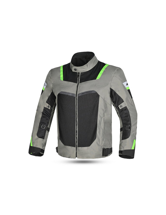 R-TECH - Spiral Mesh Textile Jacket in Cool Gray/Black/Fluorescent Green. 