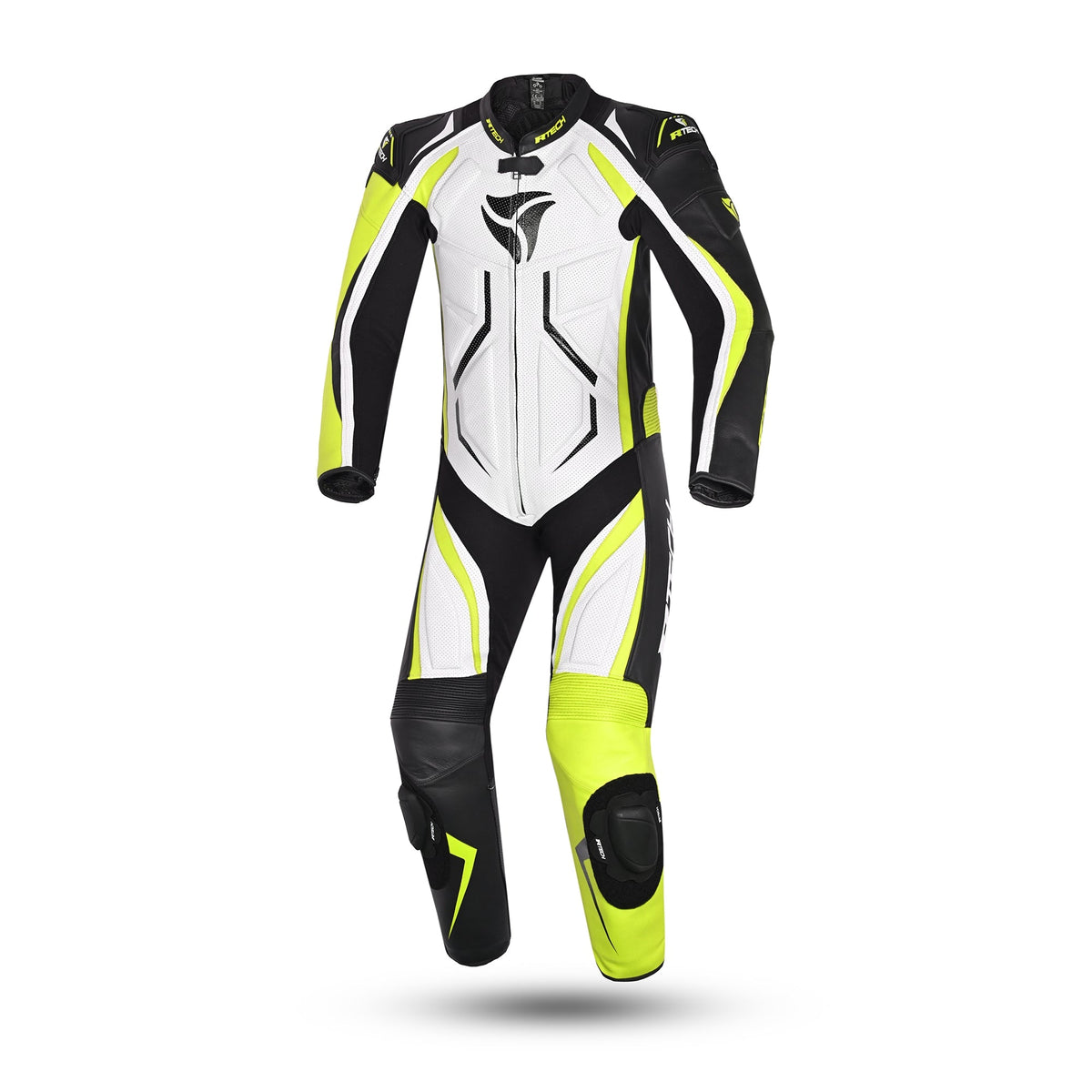 r tech defender gp 1 pc motorbike suit white black fluor yellow