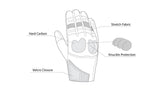 infographic sketch r-tech falcon black gloves back side view