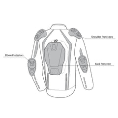 infographic sketch r-tech marshal textile jacket black and red back side view