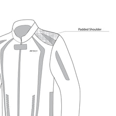 infographic sketch r-tech marshal textile jacket black and red shoulder view