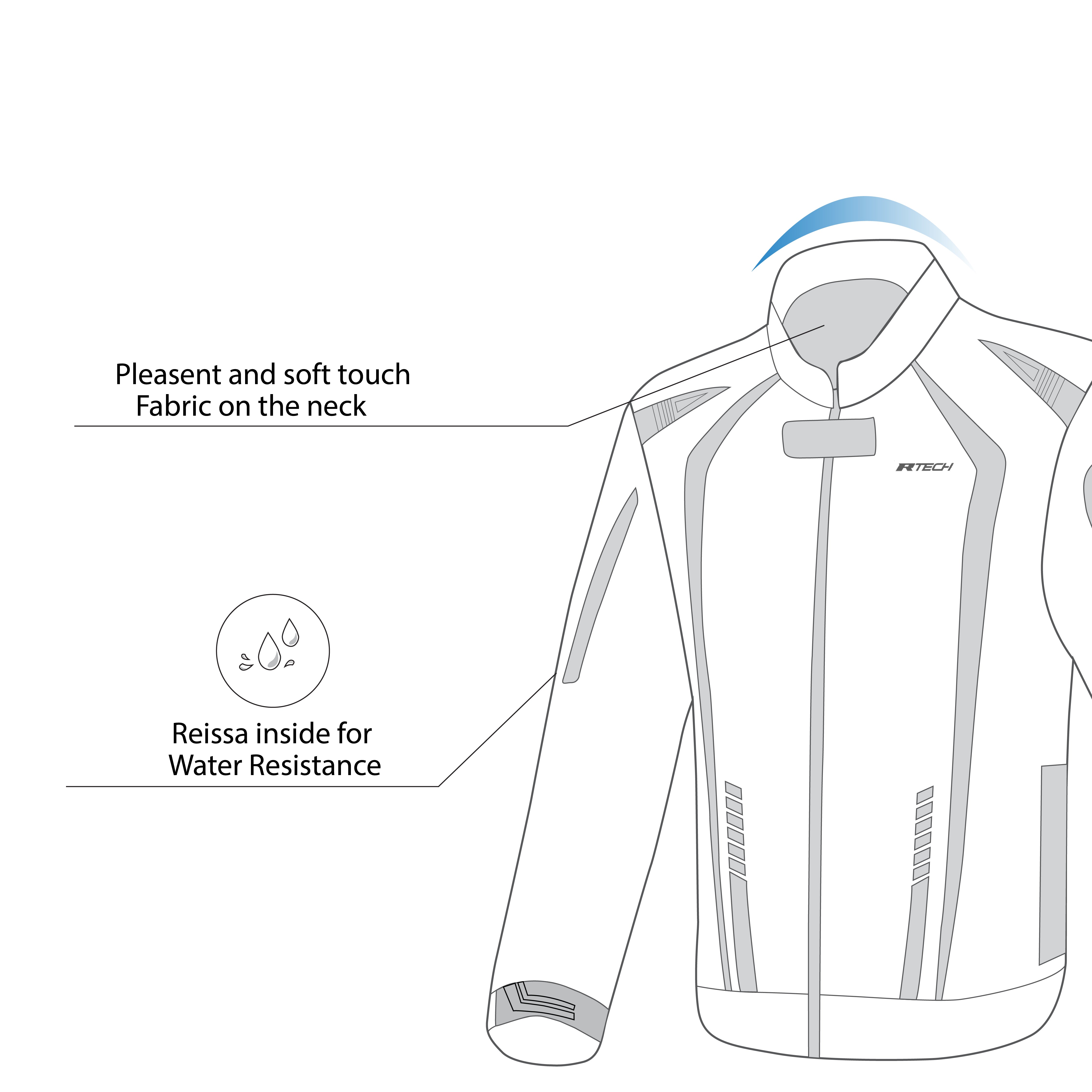 infographic sketch r-tech marshal textile jacket black and red right side view