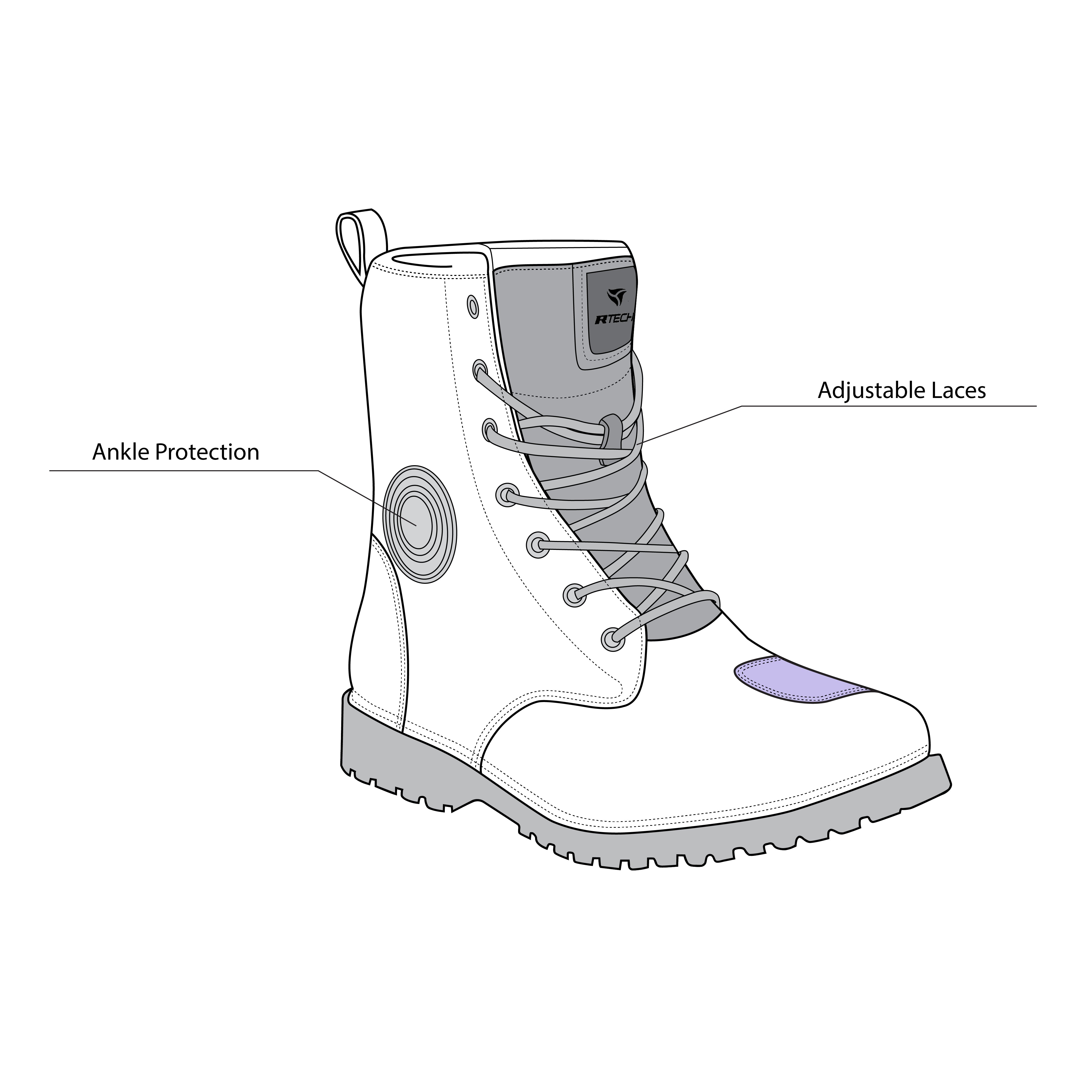 infographic sketch r-tech royal wr urban brown boot front side view