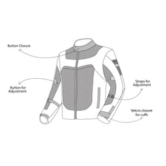 infographic sketch r-tech spiral mesh textile jacket mud-grey and red front side view