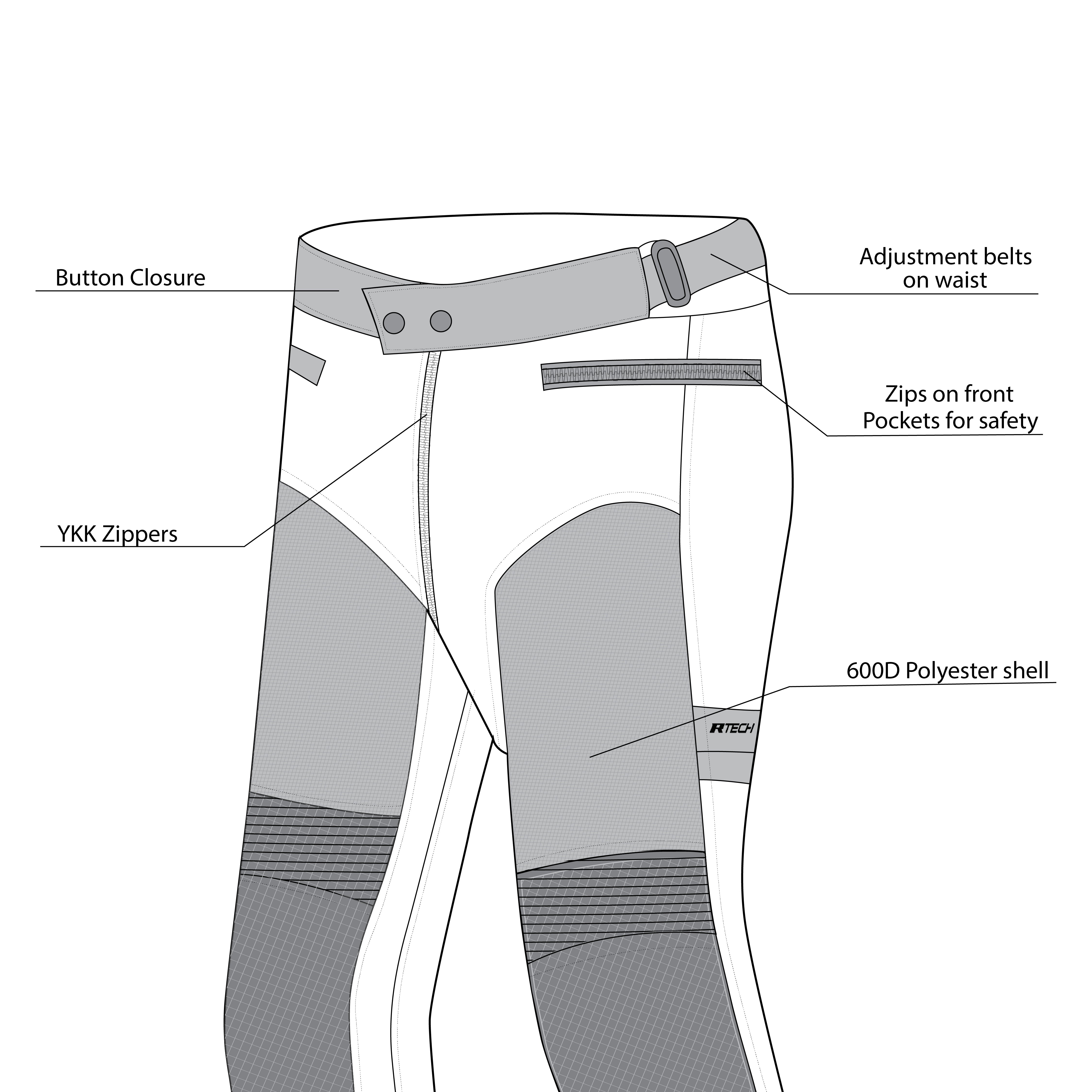 infographic sketch r-tech spiral touring pant ice front side view 