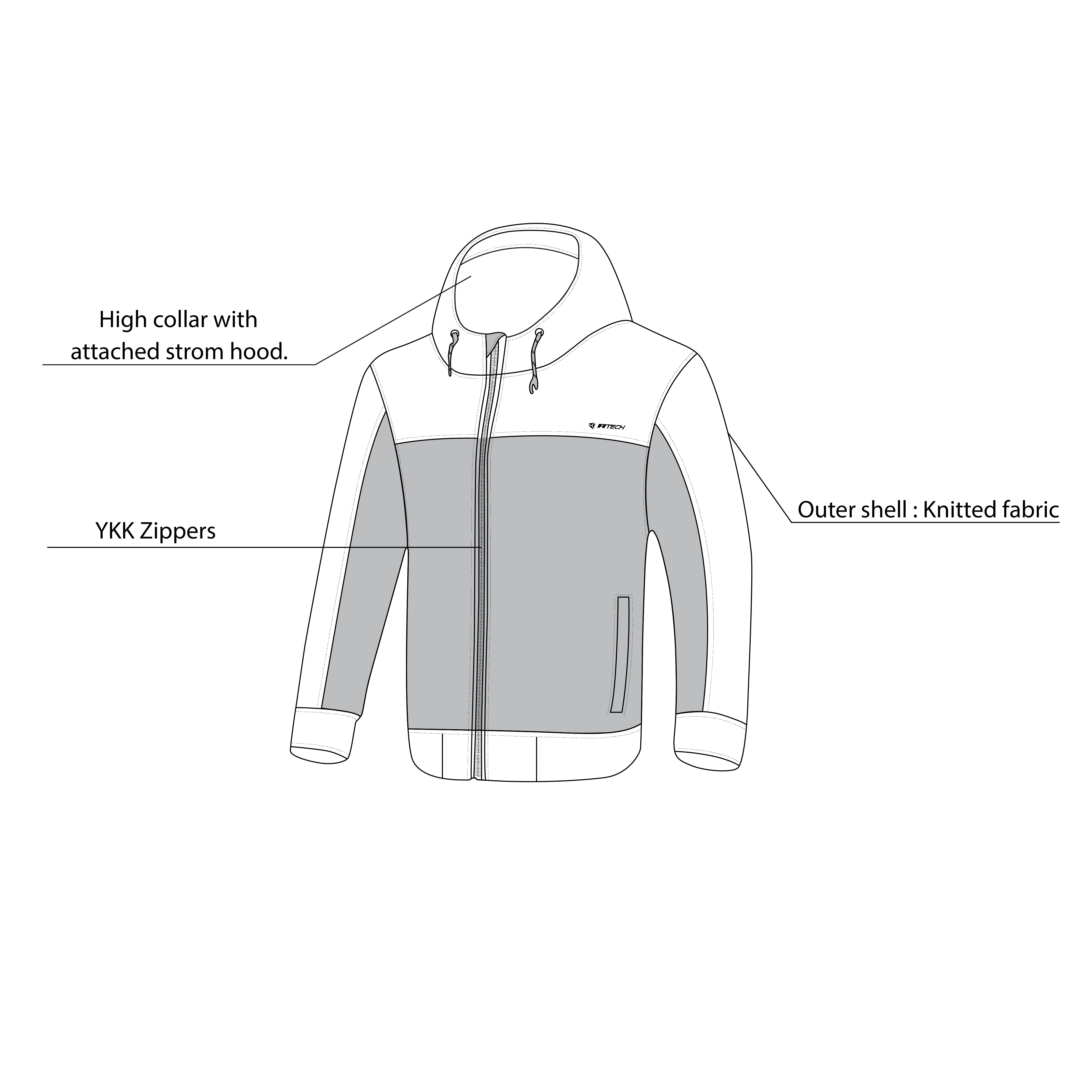 infographic sketch r-tech suspension hoodie black and grey front side view