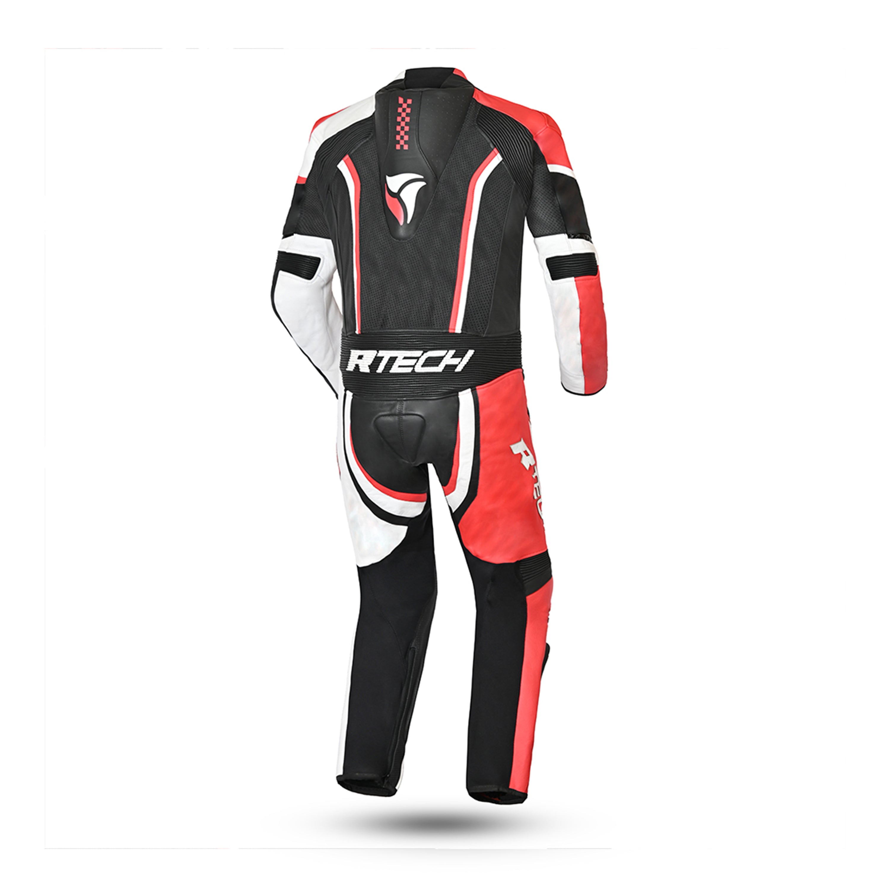 back view R Tech Hawk 1PC Motorcycle Racing Suit Black White Red