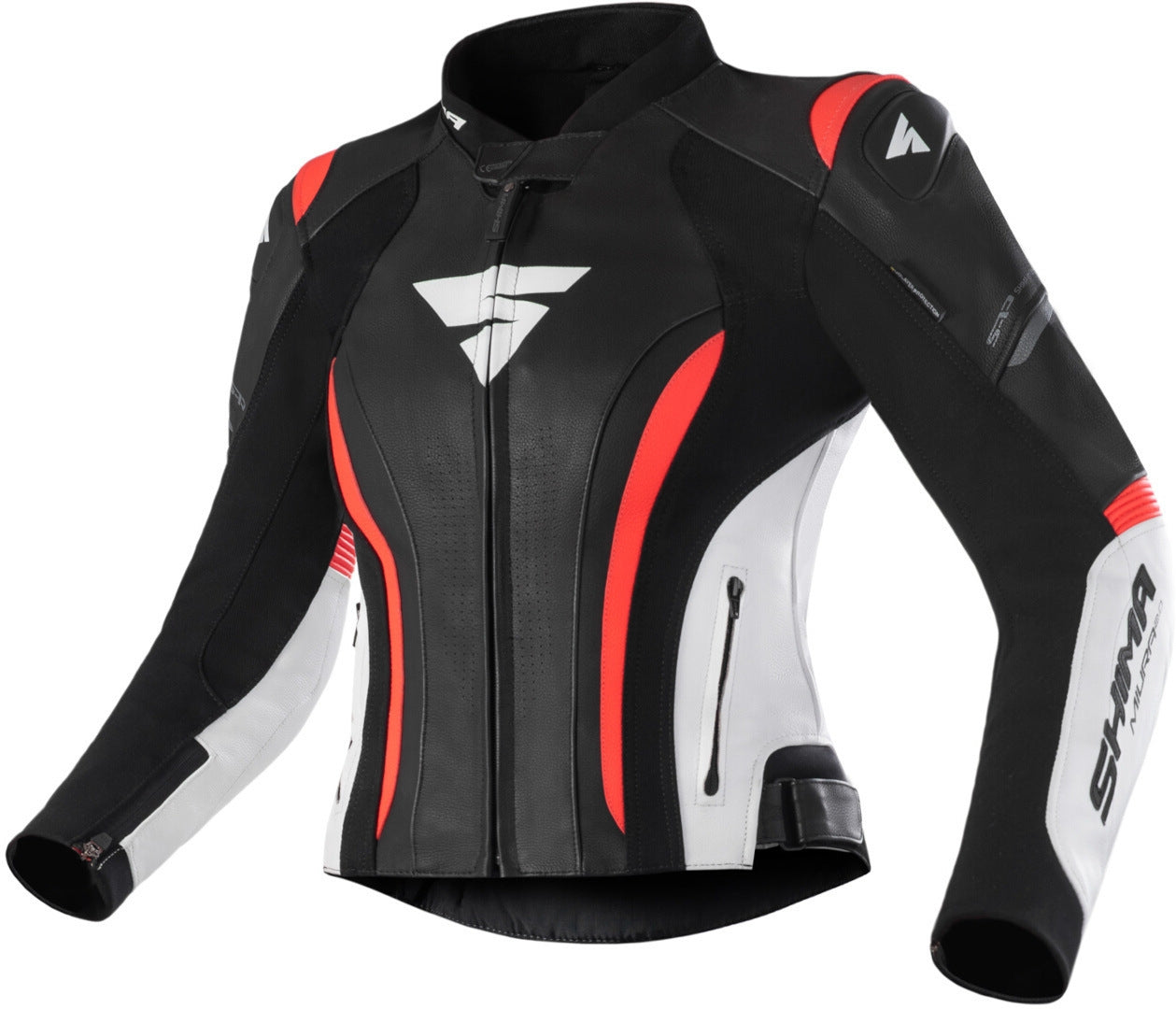 shima miura 2.0 women's motorcycle leather jacket black white fluo red