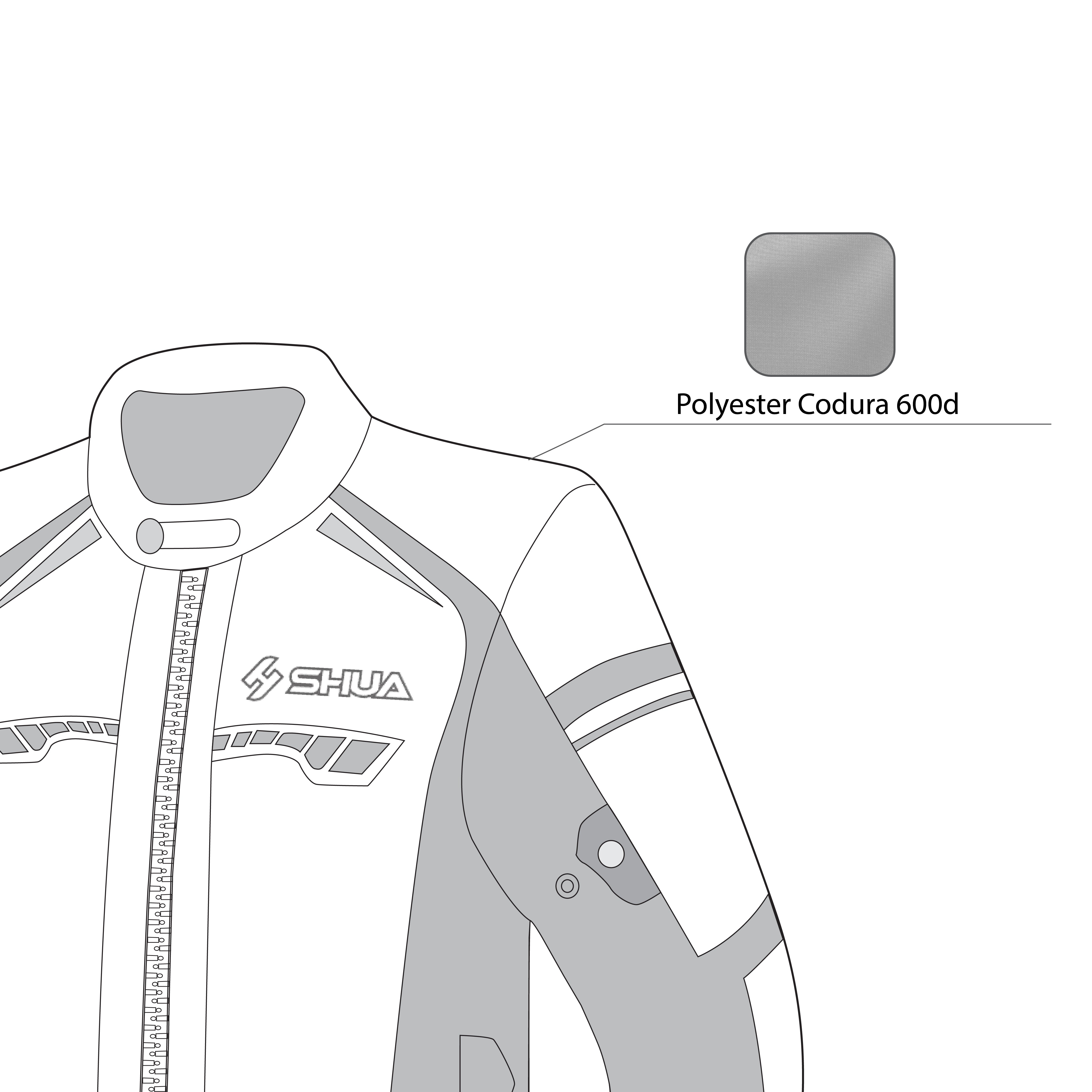 infographic sketch shua immortal textile racing jacket black, red and ice left side view