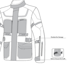 infographic sketch bela transformer the winter jacket ice, black and blue front bottom side view