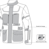 infographic sketch bela transformer the winter jacket black and dark-gray front bottom side view