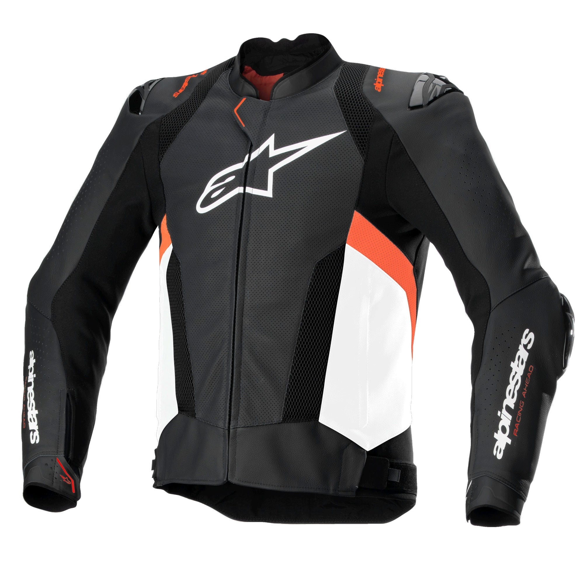 Alpinestars Missile V3 Airflow Motorcycle Leather Jacket Black White Red Fluo