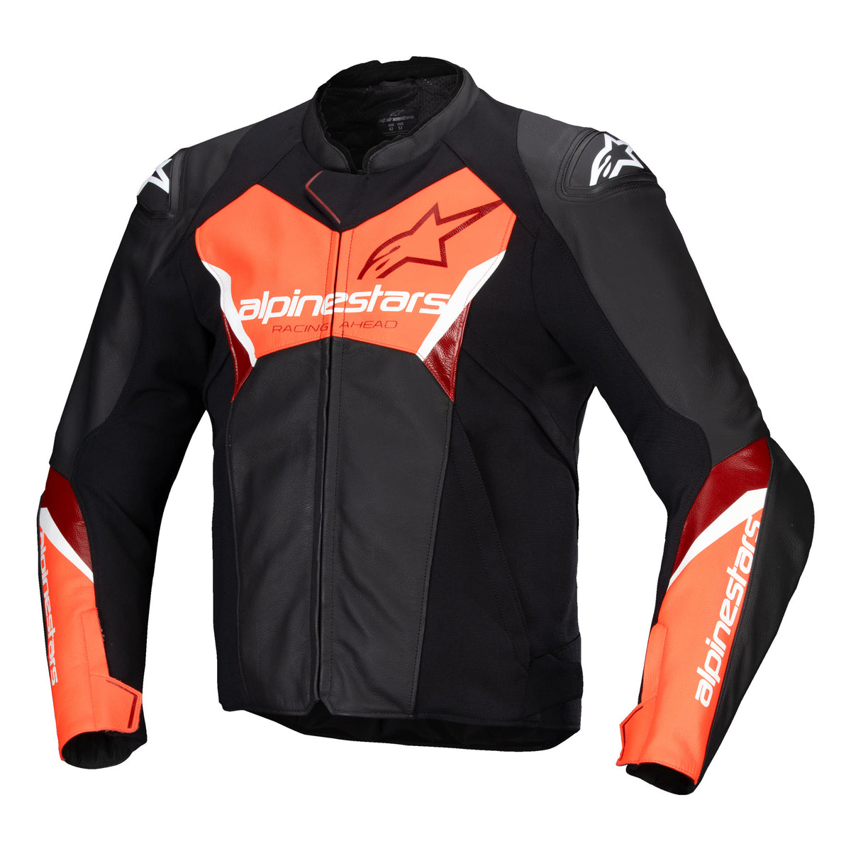 Alpinestars Faster V3 Leather Motorcycle Jacket Black Red Fluo