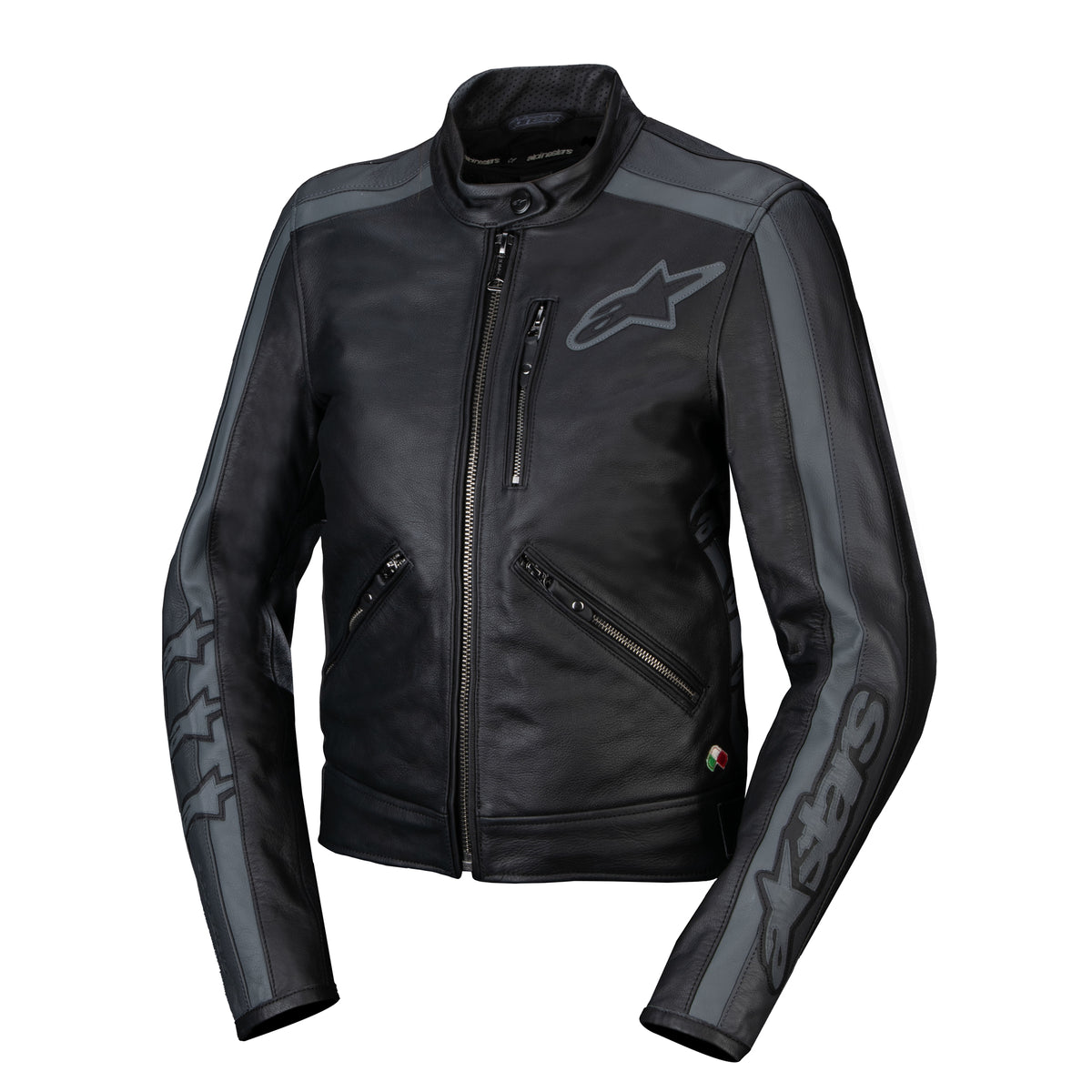 Alpinestars Stella Dyno Women's Leather Motorcycle Jacket Black Tar Grey Dark Grey