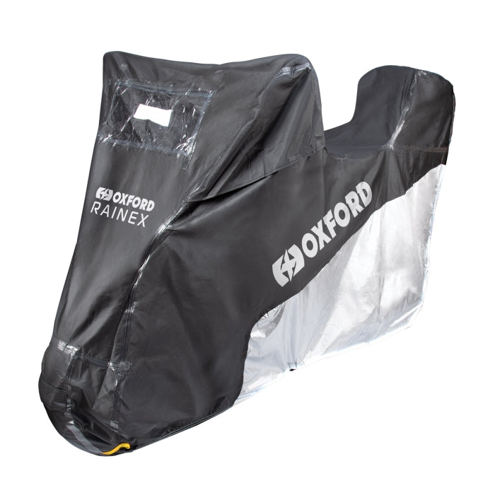 Oxford Rainex Outdoor Motorcycle Cover with Solar Charger Pocket Black White maximomoto.uk!