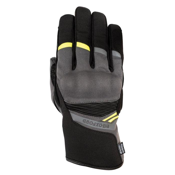 Oxford Dakar 1.0 Men’s Waterproof Motorcycle Gloves  Charcoal  Yellow  maximomoto.uk!
