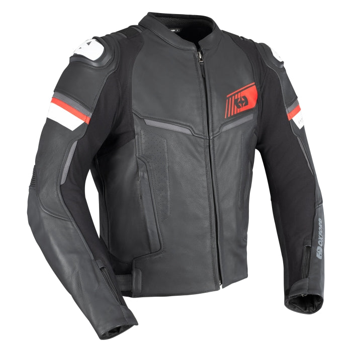 Oxford Cypher 1.0 Men’s Leather Motorcycle Jackets Black White Red