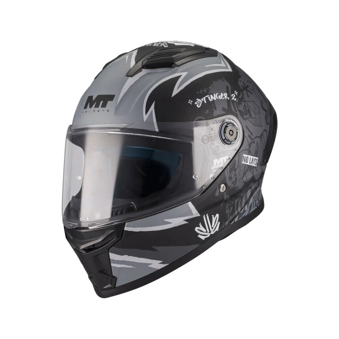 Stinger 2 Youth Tagger B2 Motorcycle Full Face Helmet Matt Black Grey