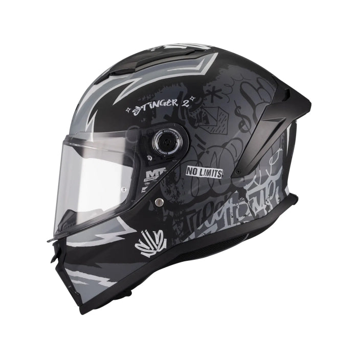 Stinger 2 Youth Tagger B2 Motorcycle Full Face Helmet Matt Black Grey