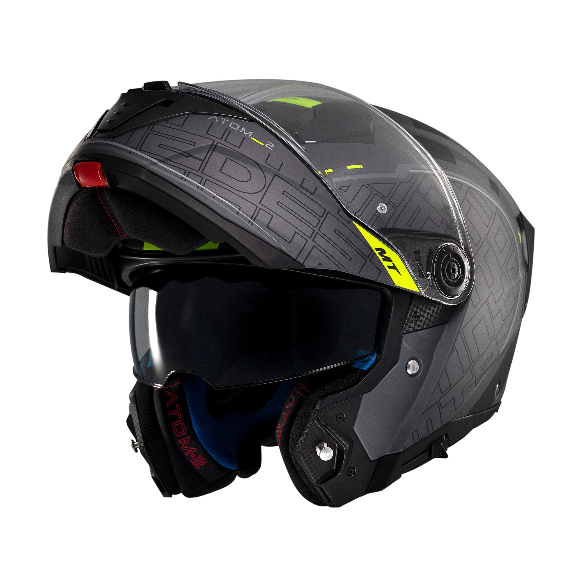 MT Atom Destiny 2 Touring Motorcycle Modular Helmets Black Fluo