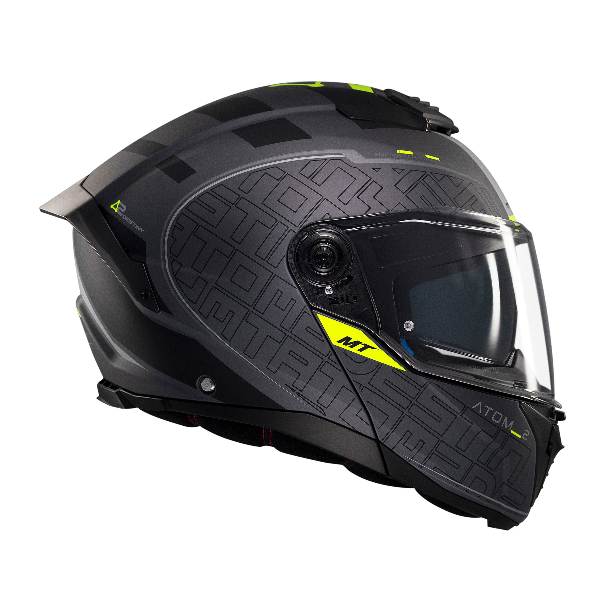 MT Atom Destiny 2 Touring Motorcycle Modular Helmets Black Fluo