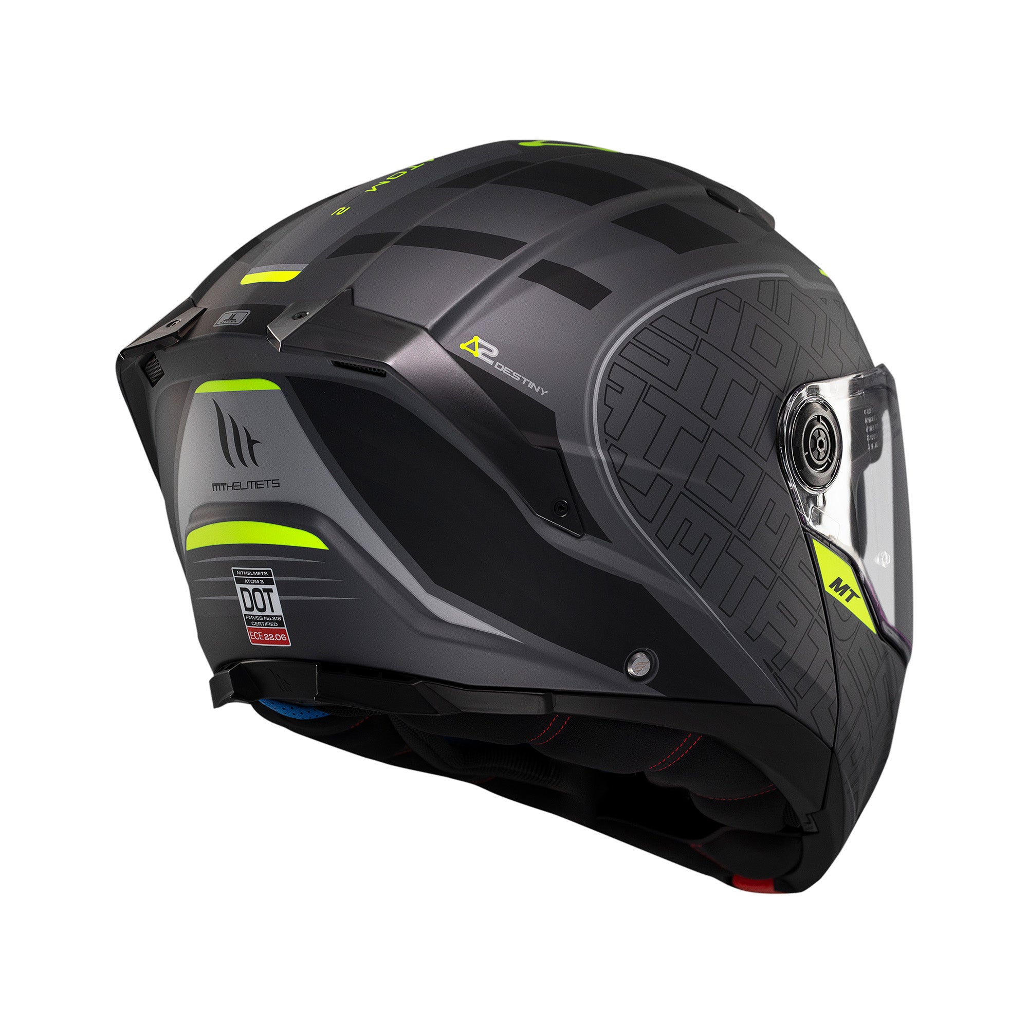 MT Atom Destiny 2 Touring Motorcycle Modular Helmets Black Fluo