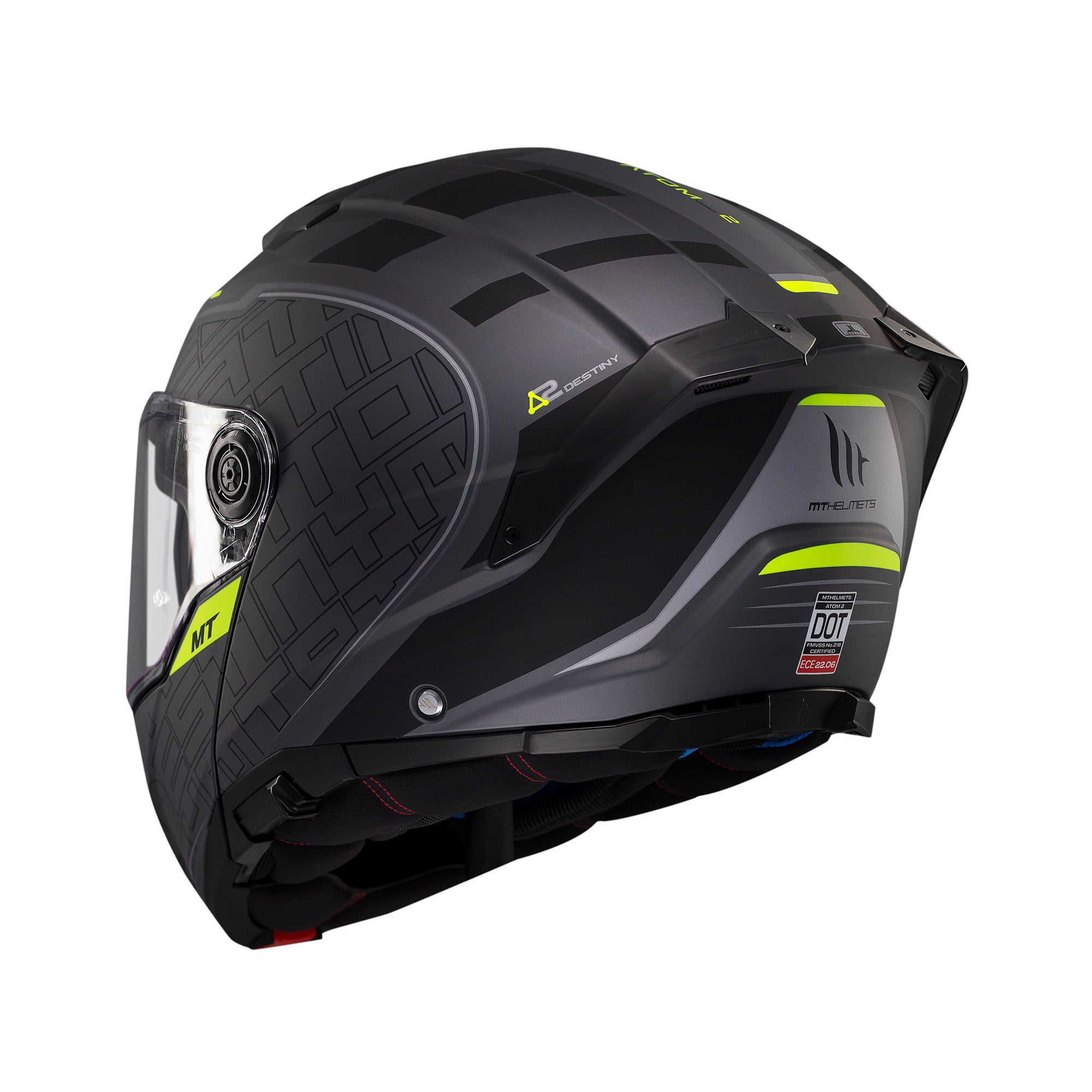 MT Atom Destiny 2 Touring Motorcycle Modular Helmets Black Fluo