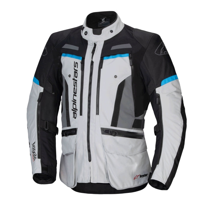 Alpinestars Bogota Pro Drystar Motorcycle Jacket Ice Grey Black Cyan