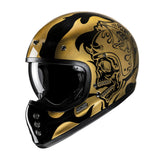 "HJC V60 helmet – gold flame design