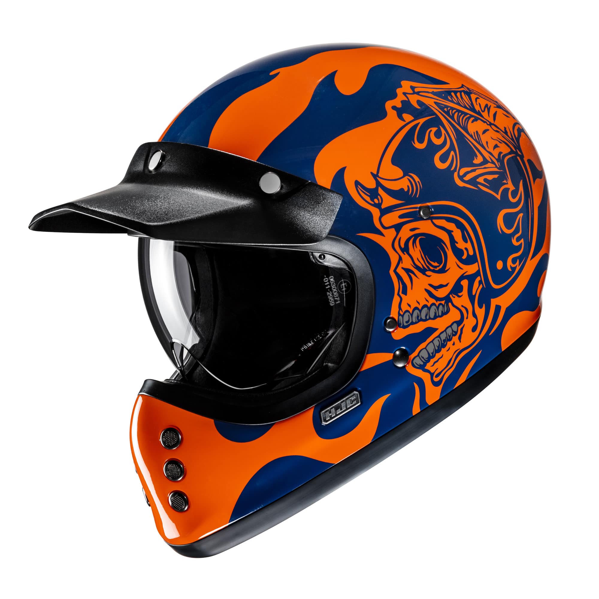 HJC V60 helmet – blue/orange flame design