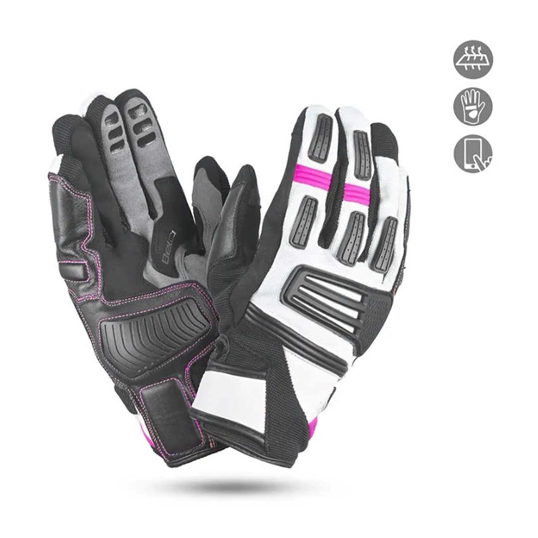 bela arizon lady gloves black, white and pink whole view