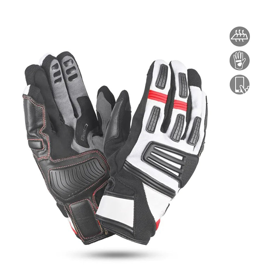 bela arizon lady gloves black, white and red front and back side view