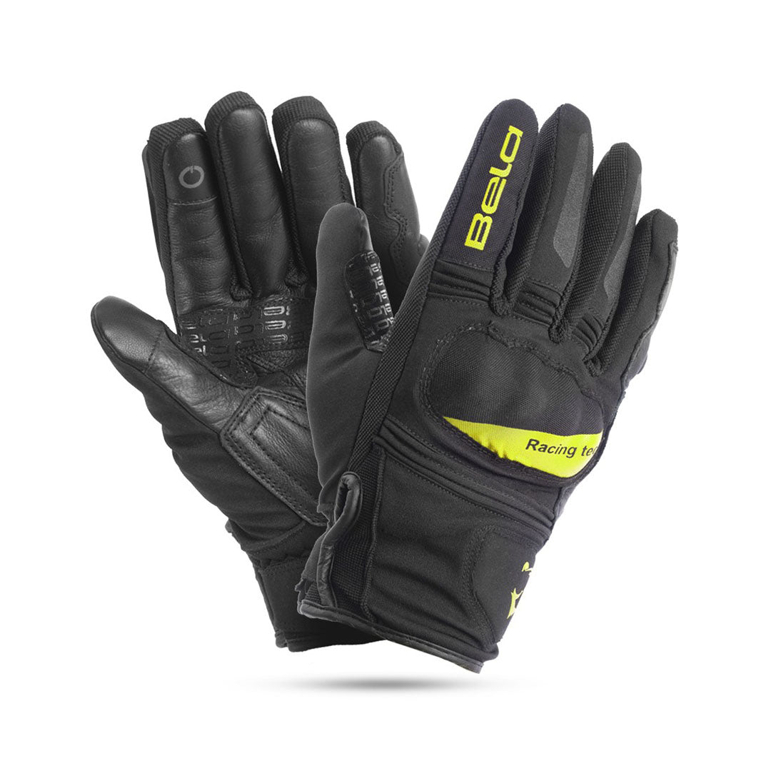 bela boom winter wr lady black and yellow flouro gloves front and back side view