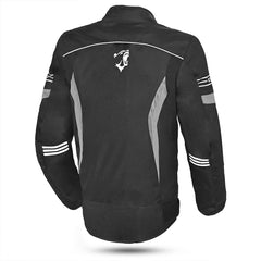 bela bradley textile jacket black and gray back side view