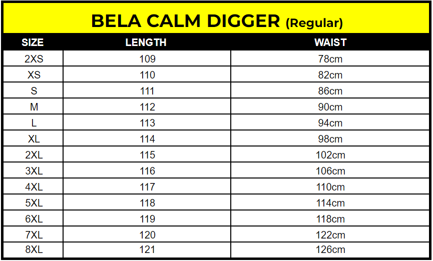 bela calm digger short winter textile pant black size chart