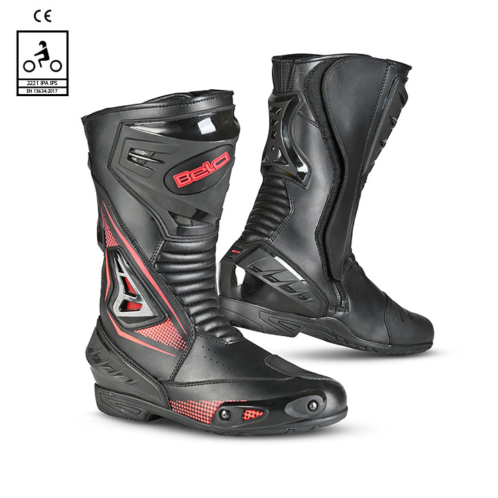 bela master man racing boot black and red front and back view
