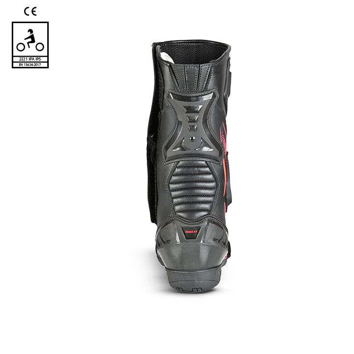 bela master man racing boot black and red back side view
