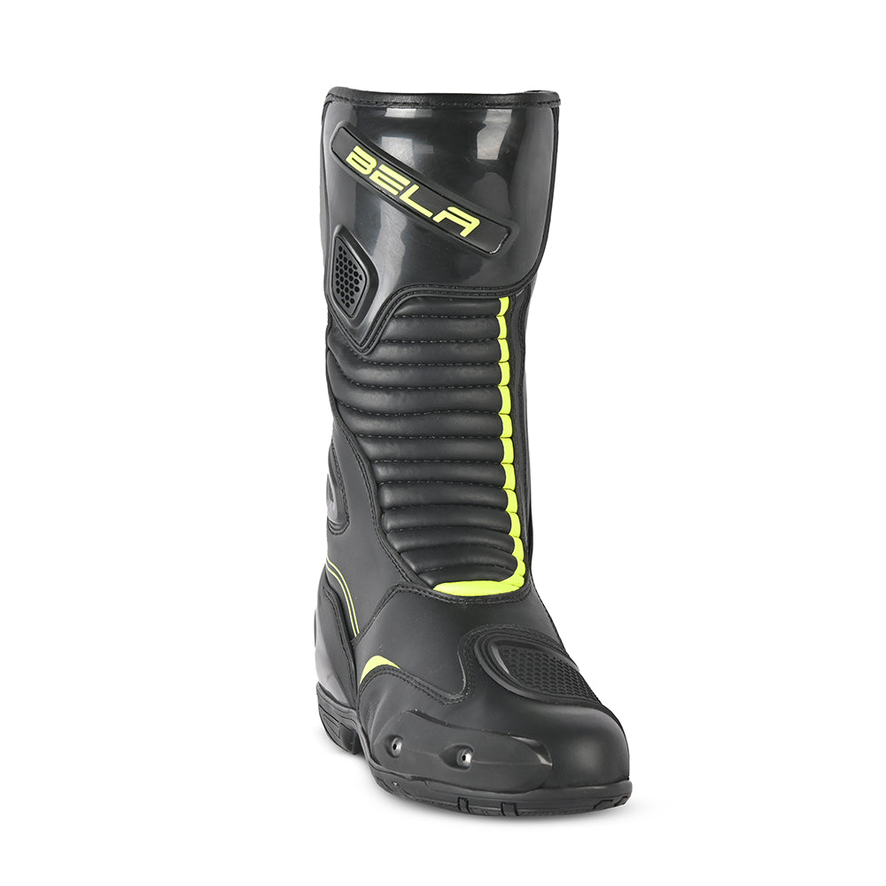 bela micro strip racing boots black and yellow flouro front view