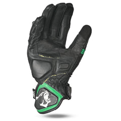 bela rocket short racing gloves black, white and green front side view 