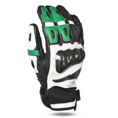 bela rocket short racing gloves black, white and green back side view 