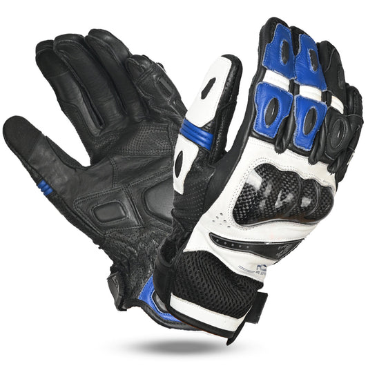 bela rocket short racing gloves black, white and blue front and back side view