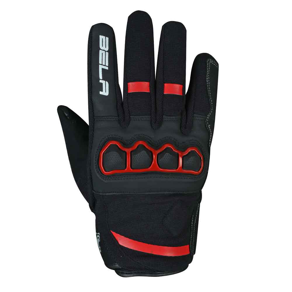 bela tracker black, red and gray gloves back side view